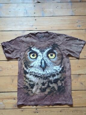 279-The Mountain Brown Graphic Tee with Owl Print